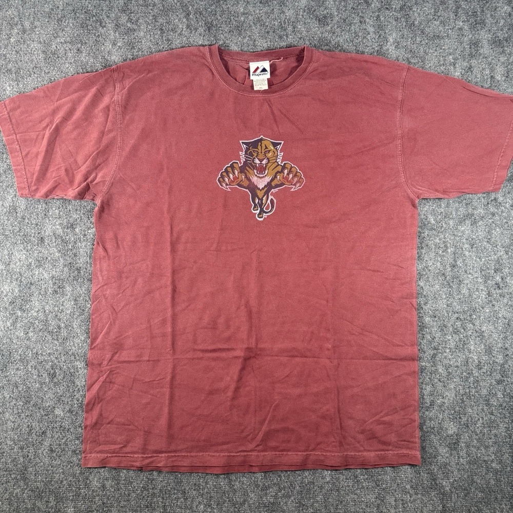 Vintage Majestic Florida Panthers T Shirt Mens 2XL Red Retro Panther